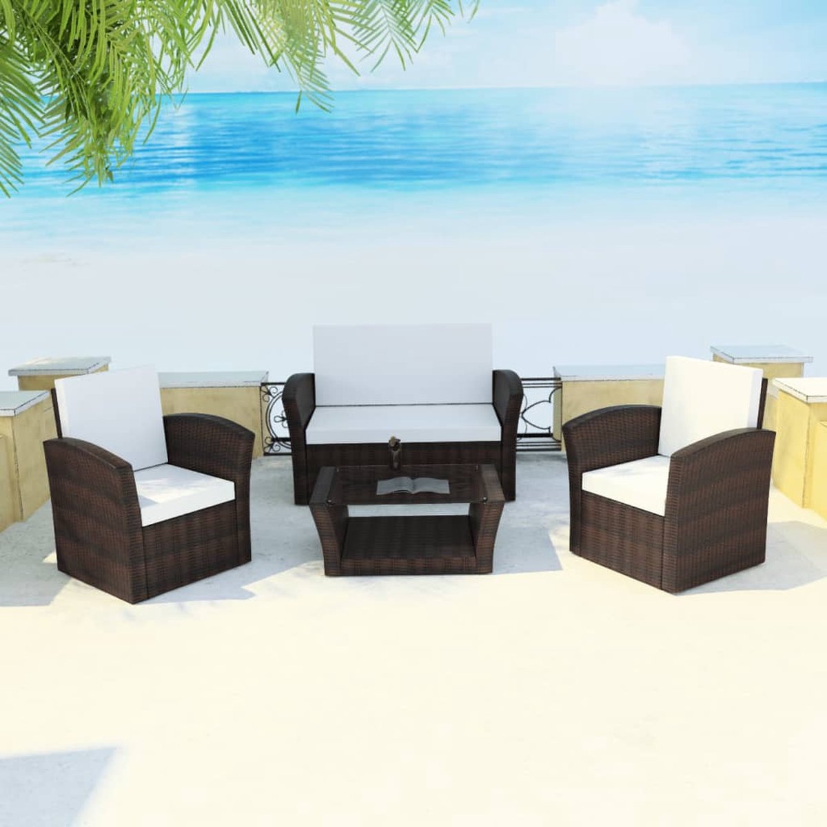 Vidaxl 4-delige Loungeset Met Kussens Poly Rattan - Marrón