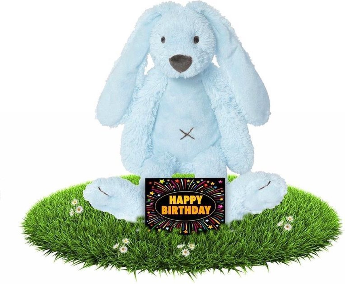 Happy Horse Verjaardag Knuffel Konijn 28 Cm Met Gratis Verjaardagskaart - Blauw