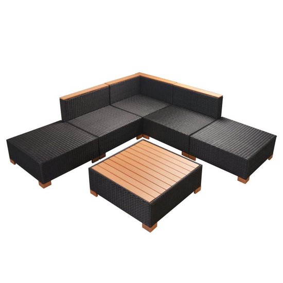 Vidaxl 6-delige Loungeset Met Kussens Poly Rattan - Zwart