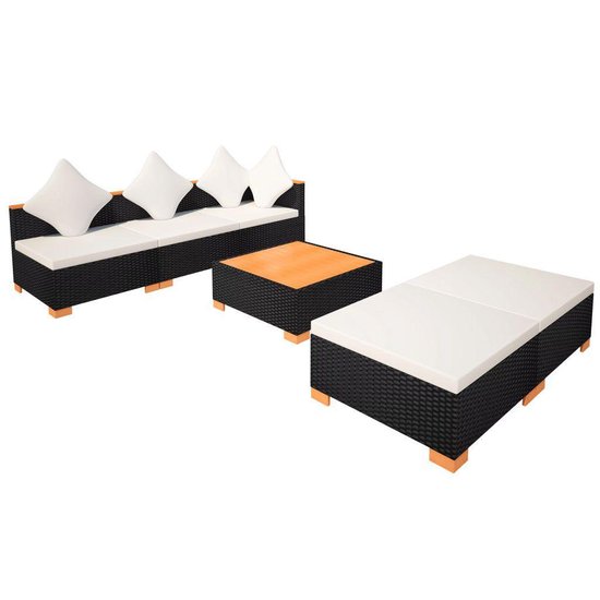 Vidaxl 6-delige Loungeset Met Kussens Poly Rattan - Zwart