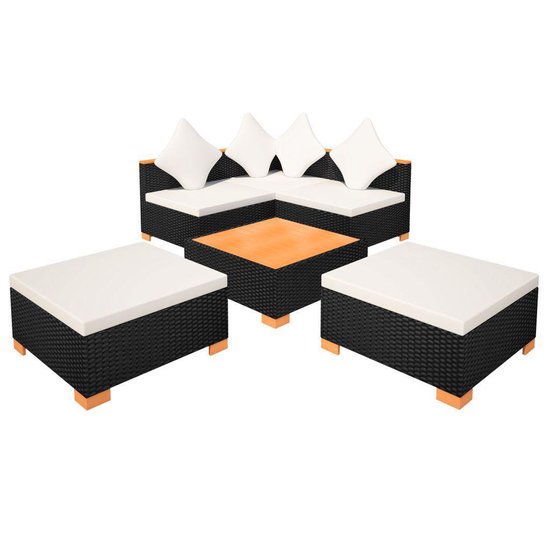 Vidaxl 6-delige Loungeset Met Kussens Poly Rattan - Zwart
