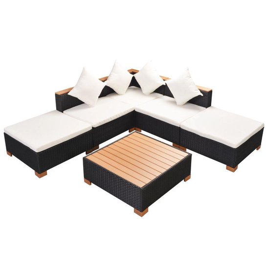 Vidaxl 6-delige Loungeset Met Kussens Poly Rattan - Zwart