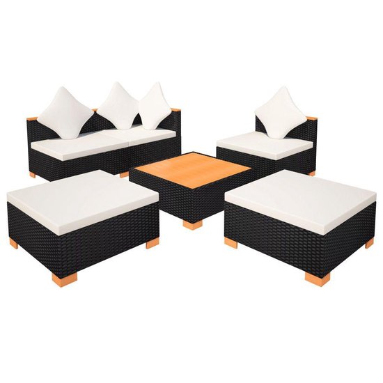 Vidaxl 6-delige Loungeset Met Kussens Poly Rattan - Zwart