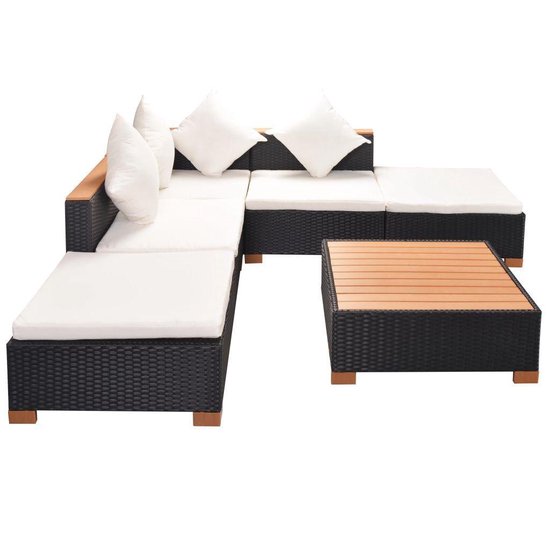 Vidaxl 6-delige Loungeset Met Kussens Poly Rattan - Zwart