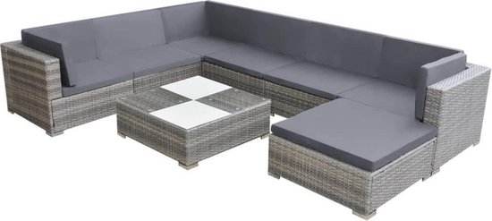 Vidaxl 8-delige Loungeset Met Kussens Poly Rattan - Grijs