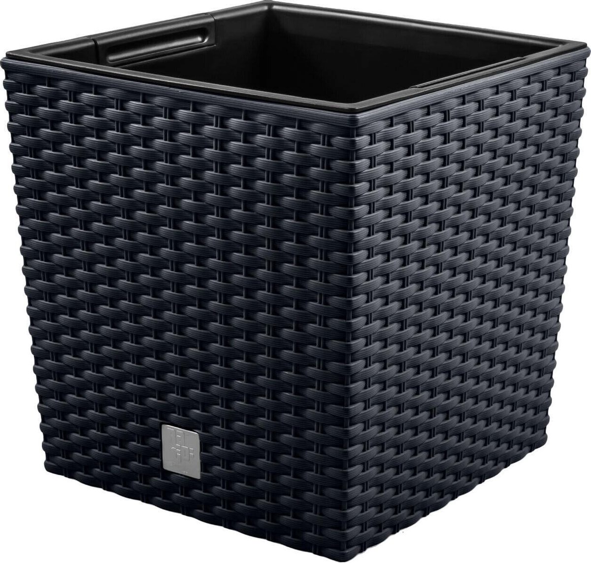 Kunststof Rato Rotan Bloempot/plantenpot Met Binnenpot Antraciet 22 Cm - Plantenbakken - Grijs