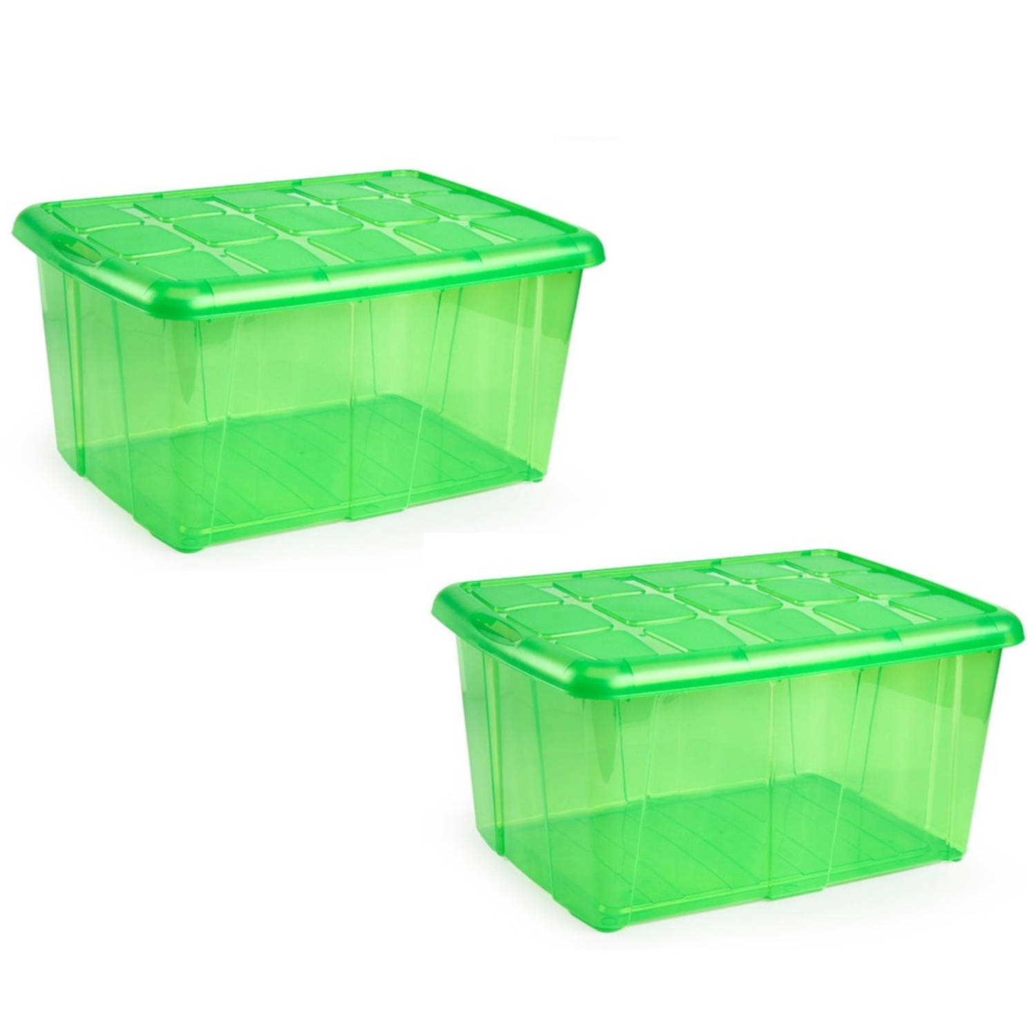 Forte Plastics 2x Opslagbakken/organizers Met Deksel 60 Liter 63 X 46 X 32 Transparant - Organizers/opbergbakken - Groen