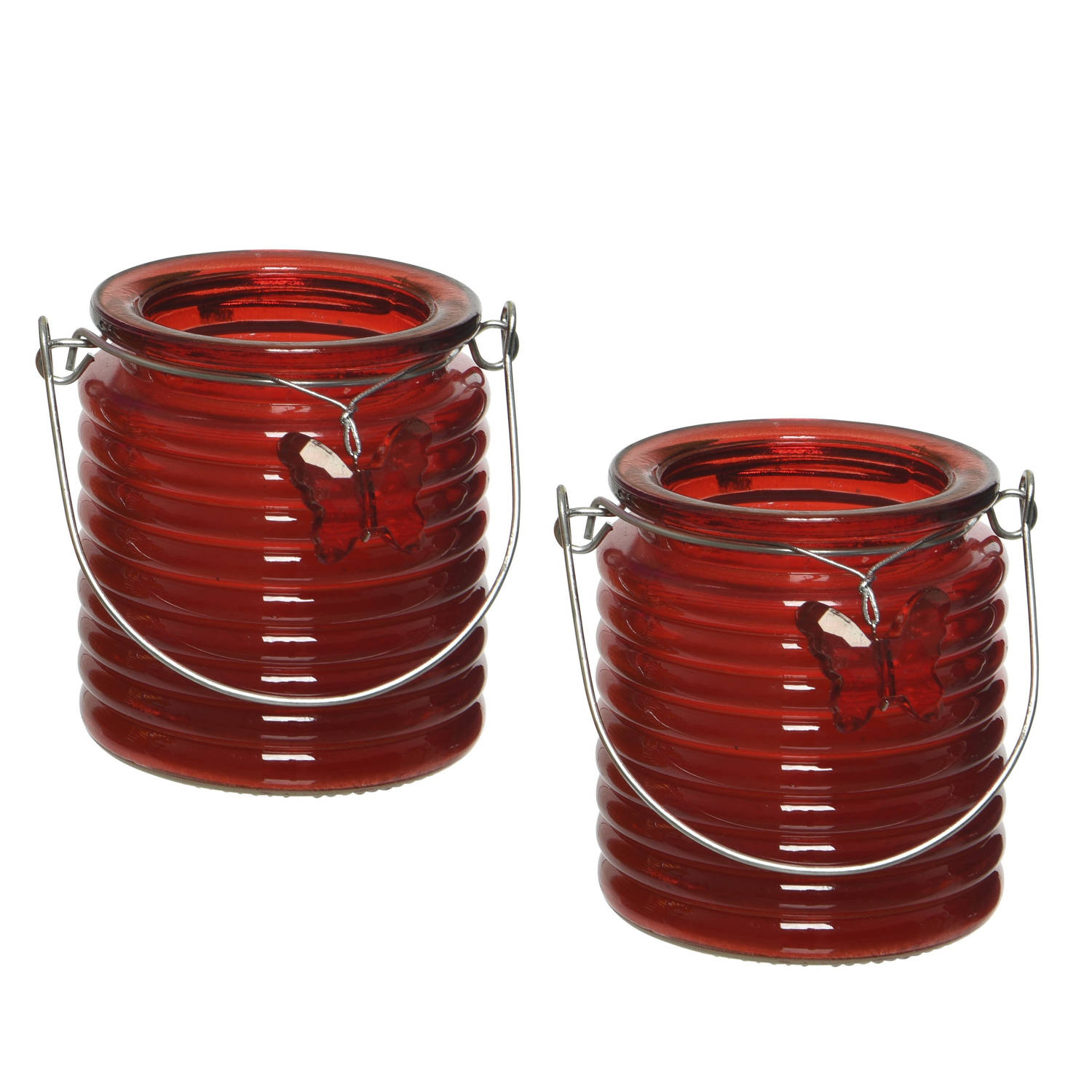 Decoris 2x Stuks Citronella Anti Muggen Kaarsen Windlicht 20 Branduren - Geurkaarsen - Rood