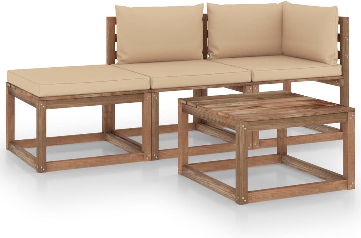 Vidaxl 4-delige Loungeset Pallet Met Kussens Geïmpregneerd Grenenhout - Beige