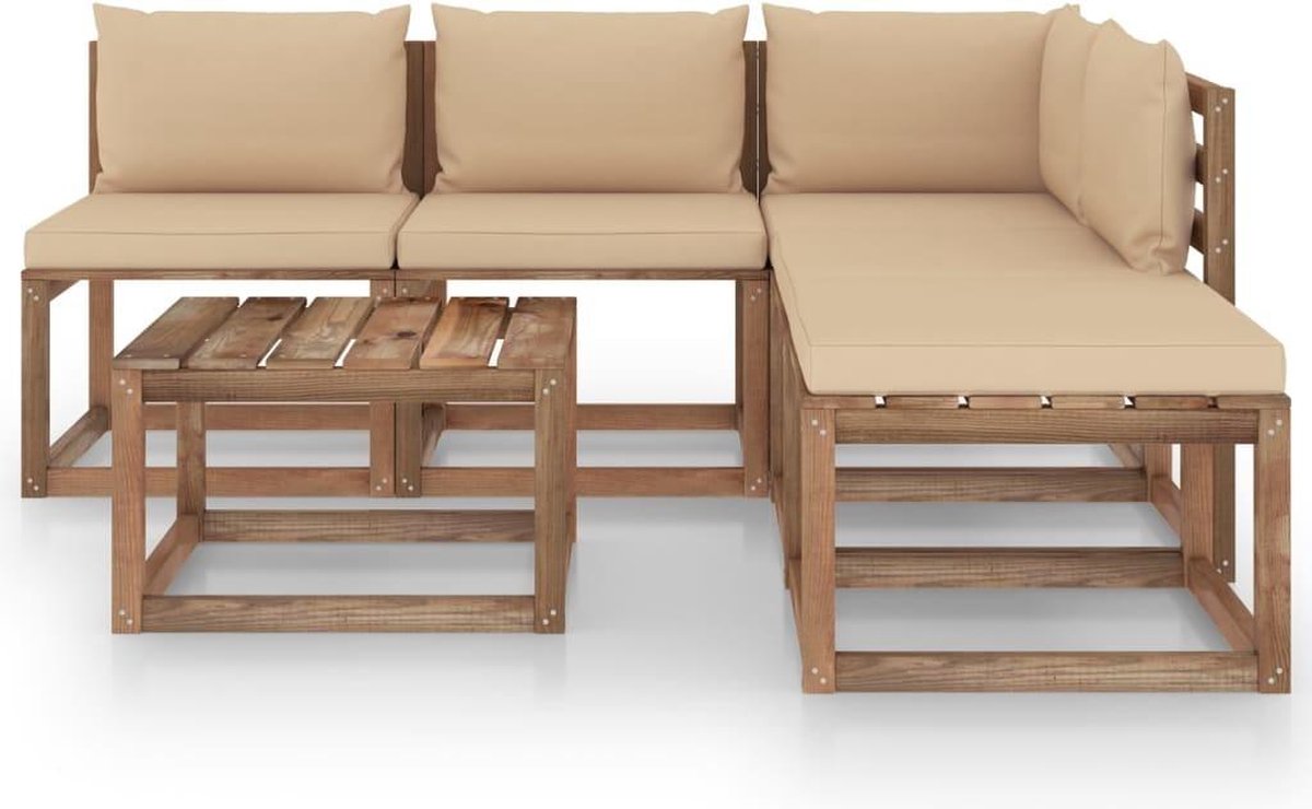 Vidaxl 6-delige Loungeset Pallet Met Kussens Geïmpregneerd Grenenhout - Beige