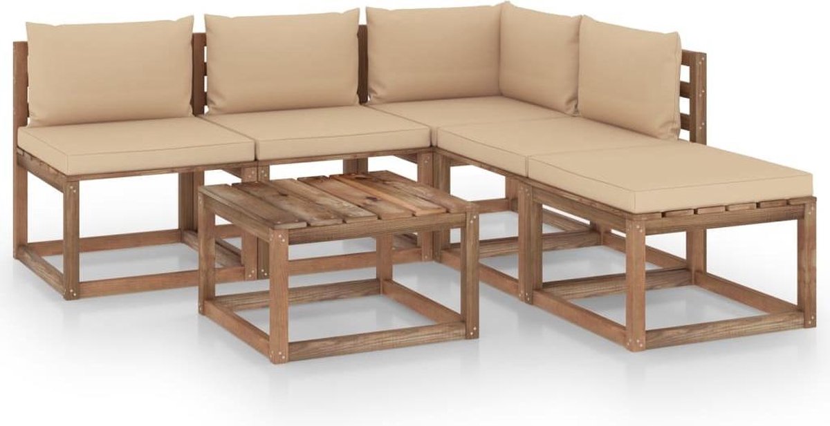 Vidaxl 6-delige Loungeset Pallet Met Kussens Geïmpregneerd Grenenhout - Beige