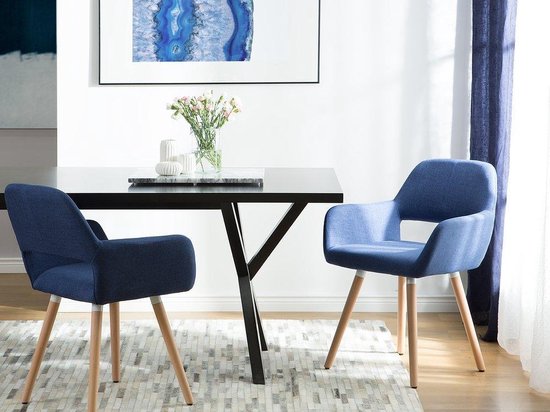 Beliani Chicago Eetkamerstoel Set Van 2 Polyester 56 X 44 Cm - Blauw