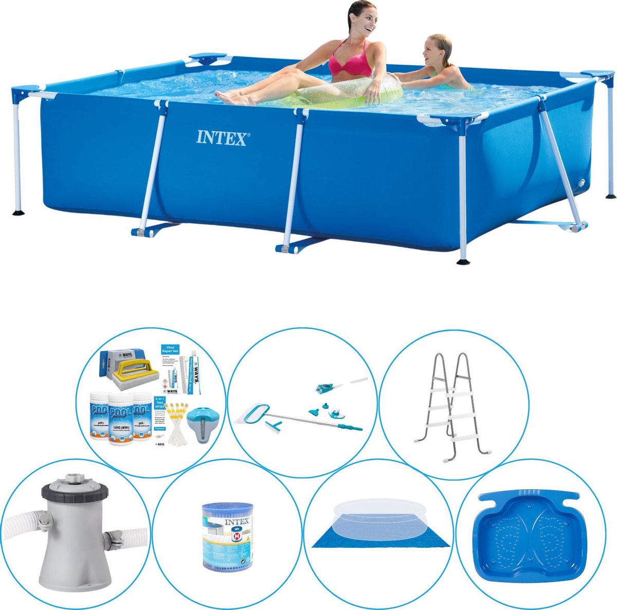 Intex Frame Pool Rechthoekig 220x150x60 Cm - 8-delig - Alles In 1 Zwembad Pakket - Blauw