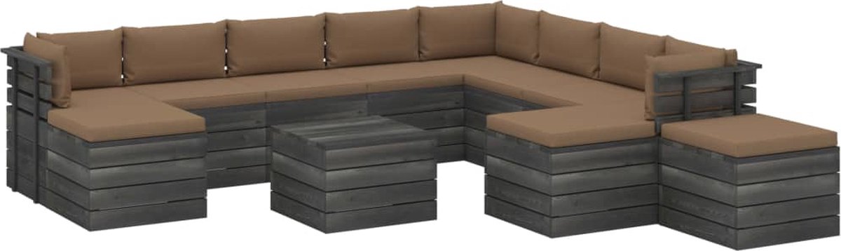 Vidaxl 12-delige Loungeset Met Kussens Pallet Massief Grenenhout - Bruin