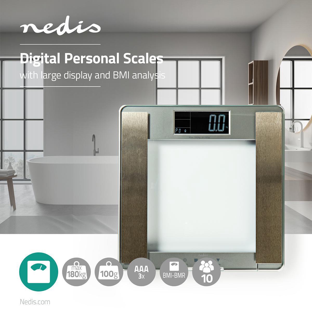 Nedis Personenweegschaal - Pesc120dct - Transparant - Grijs