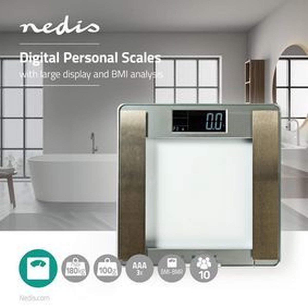 Nedis Personenweegschaal - Pesc120dct - Transparant - Grijs