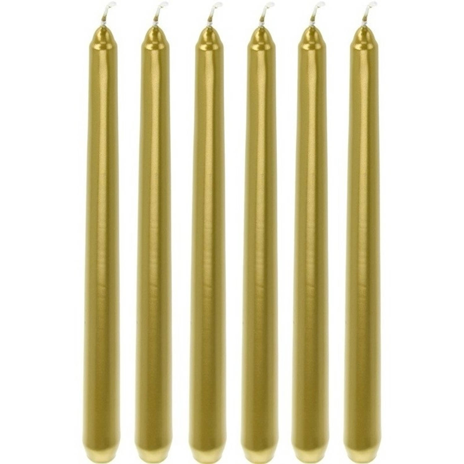 Bellatio Decorations 6x Lange Kaarsen 25 Cm - Dinerkaarsen - Goud
