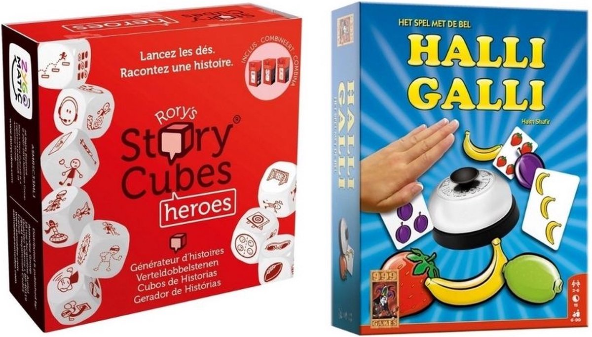 999Games Spellenbundel - Dobbelspel - 2 Stuks - Rory's Story Cubes Heroes & Halli Galli