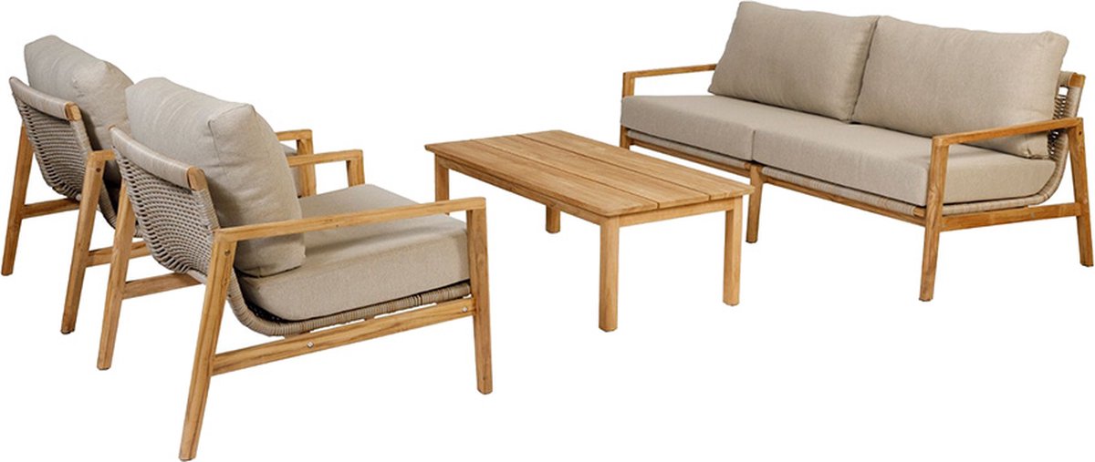 Exotan Florida Stoel-bank Teak Loungeset - 4-delig - Bruin