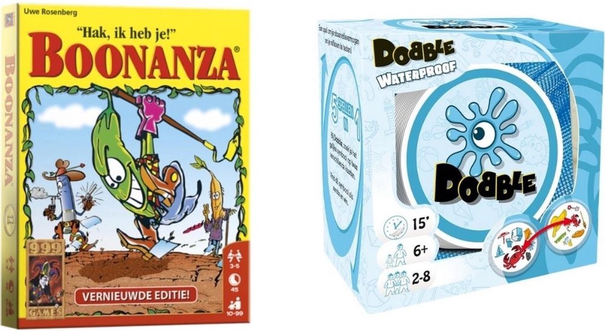 999Games Spellenbundel - Kaartspellen - 2 Stuks - Boonanza & Dobble Beach