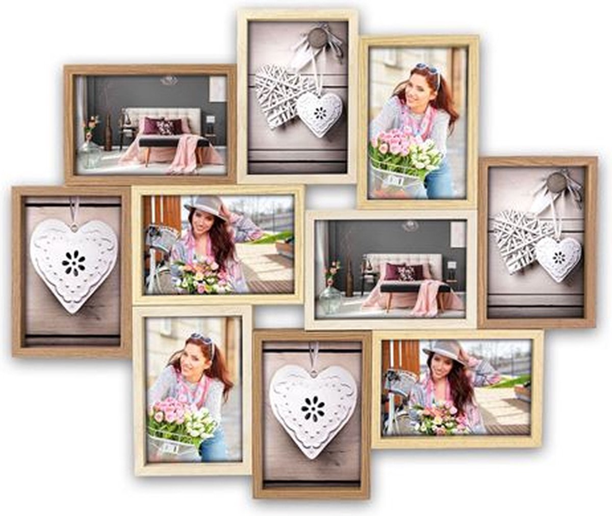 Multi Fotolijst Met Houten Frame Met 10 Lijstjes Geschikt Voor Een Foto Van 10 X 15 Cm - Fotolijsten - Bruin