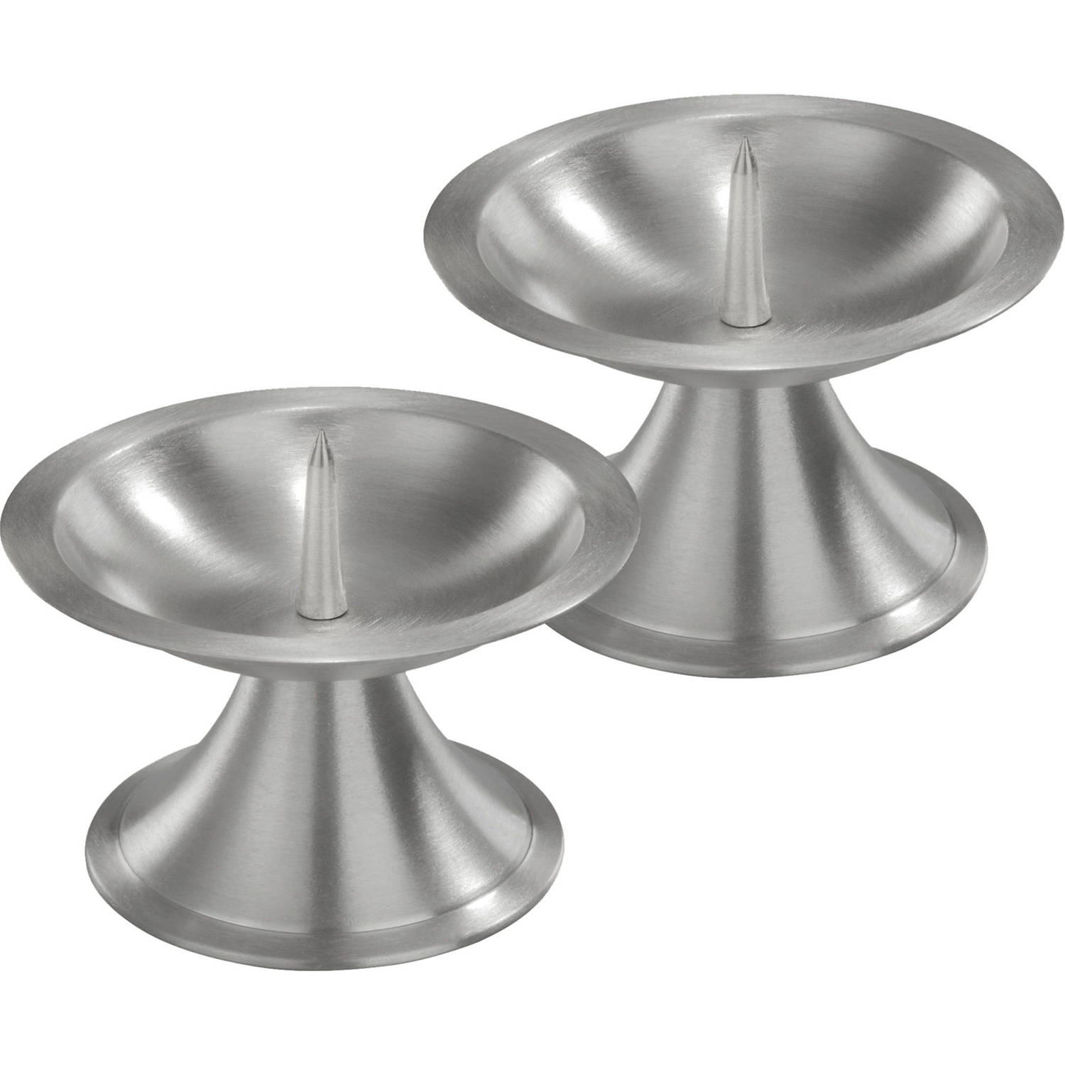 2x Ronde Metalen Stompkaarsenhouder Zilver Voor Kaarsen 7-8 Cm Doorsnede - Kaarsenplateaus - Silver