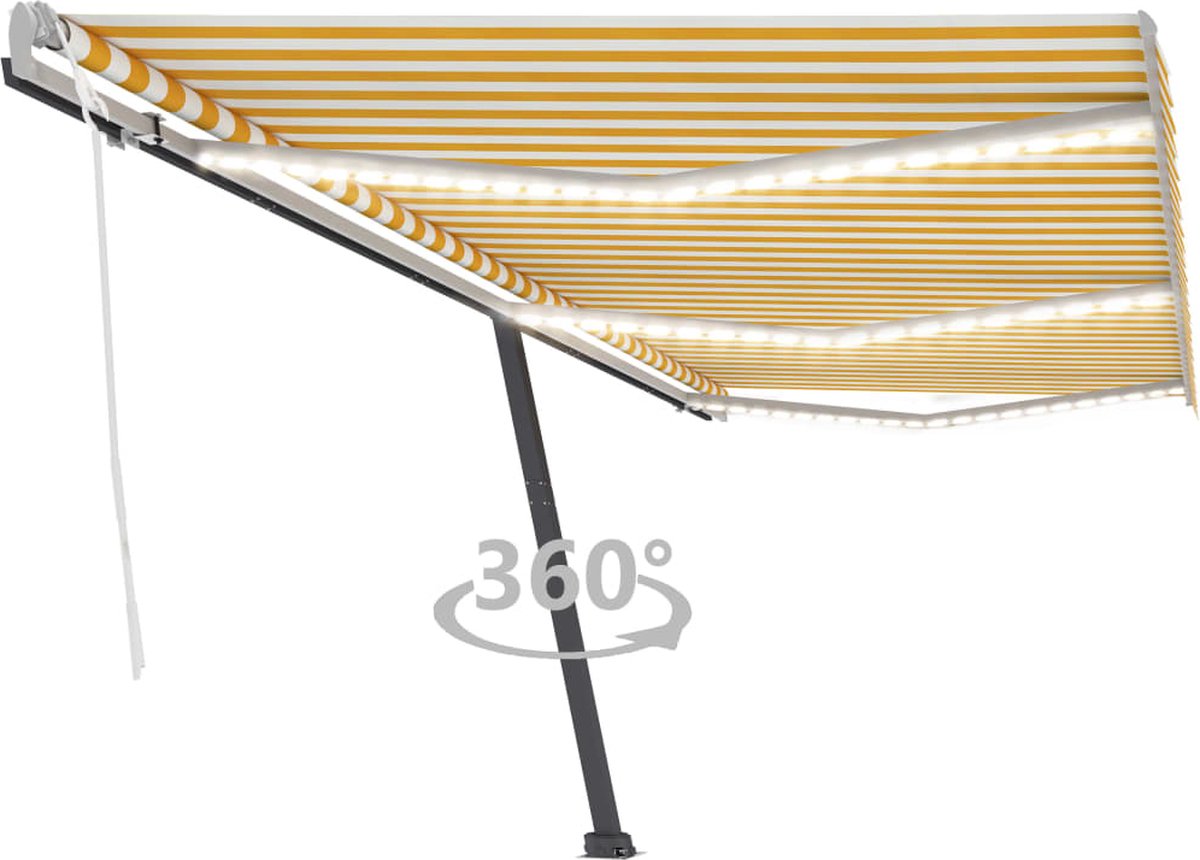 Vidaxl Luifel Handmatig Uittrekbaar Met Led 600x300 Cm En - Amarillo