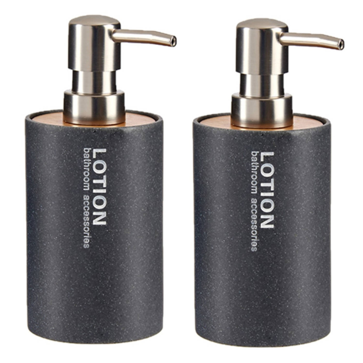 2x Stuks Zeeppompjes/zeepdispensers Antraciet Kunststof 350 Ml - Zeeppompjes - Grijs