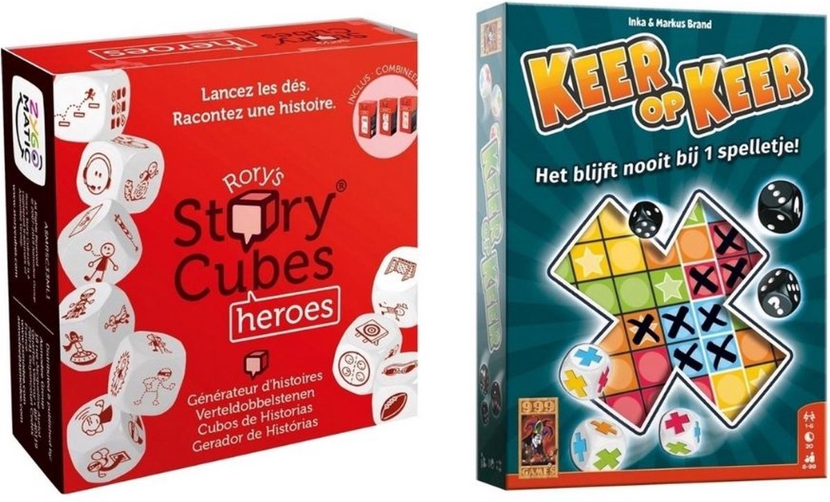 999Games Spellenbundel - Dobbelspel - 2 Stuks - Rory's Story Cubes Heroes & Keer Op Keer