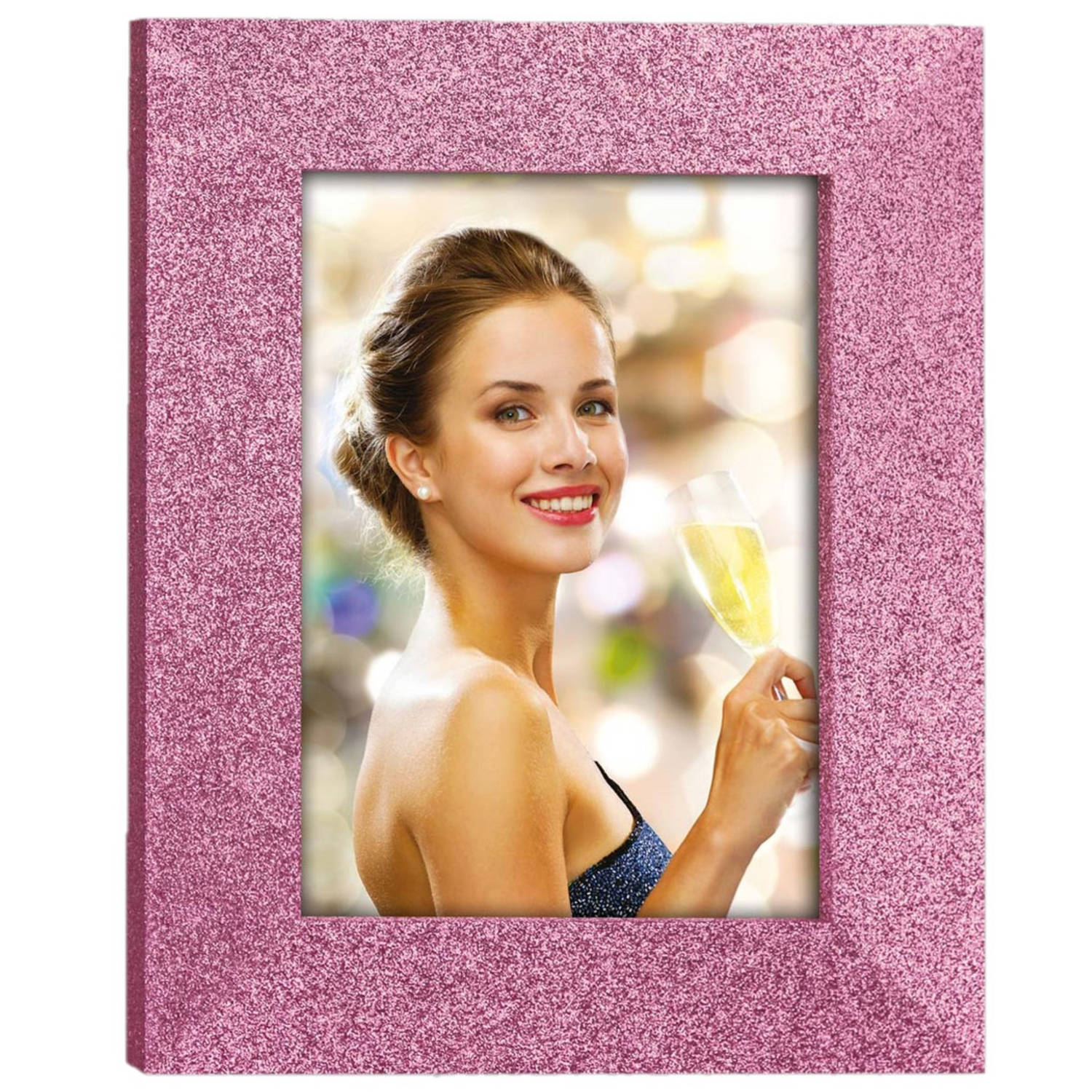 Houten Fotolijstje Met Glitters Geschikt Voor Een Foto Van 20 X 30 Cm - Fotolijsten - Roze