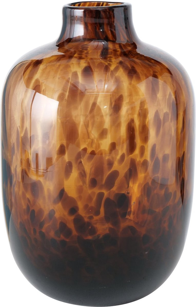 4Goodz Glazen Vaas Leopard Van Gevlamd Glas - 16x25 Cm - - Bruin