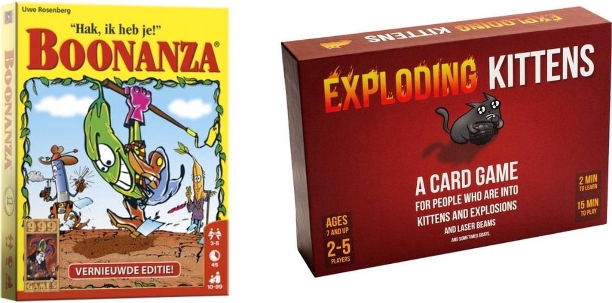 999Games Spellenbundel - Kaartspellen - 2 Stuks - Boonanza & Exploding Kittens