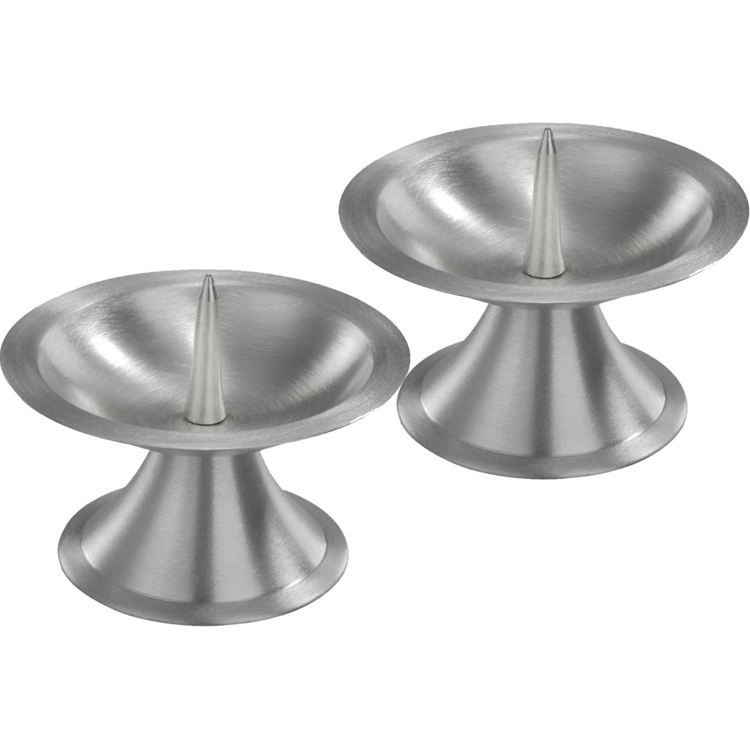 2x Ronde Metalen Stompkaarsenhouder Zilver Voor Kaarsen 5-6 Cm Doorsnede - Kaarsenplateaus - Silver