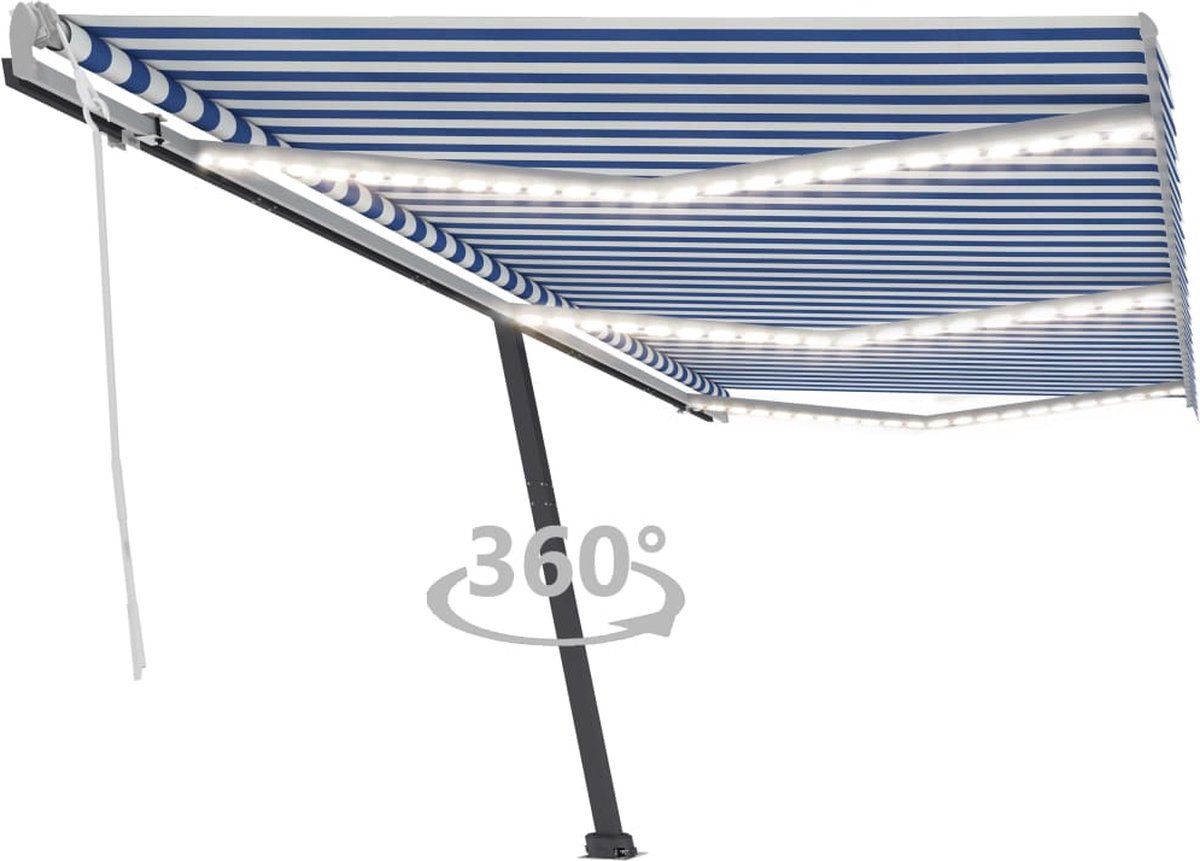 Vidaxl Luifel Handmatig Uittrekbaar Met Led 600x300 Cm En - Blauw