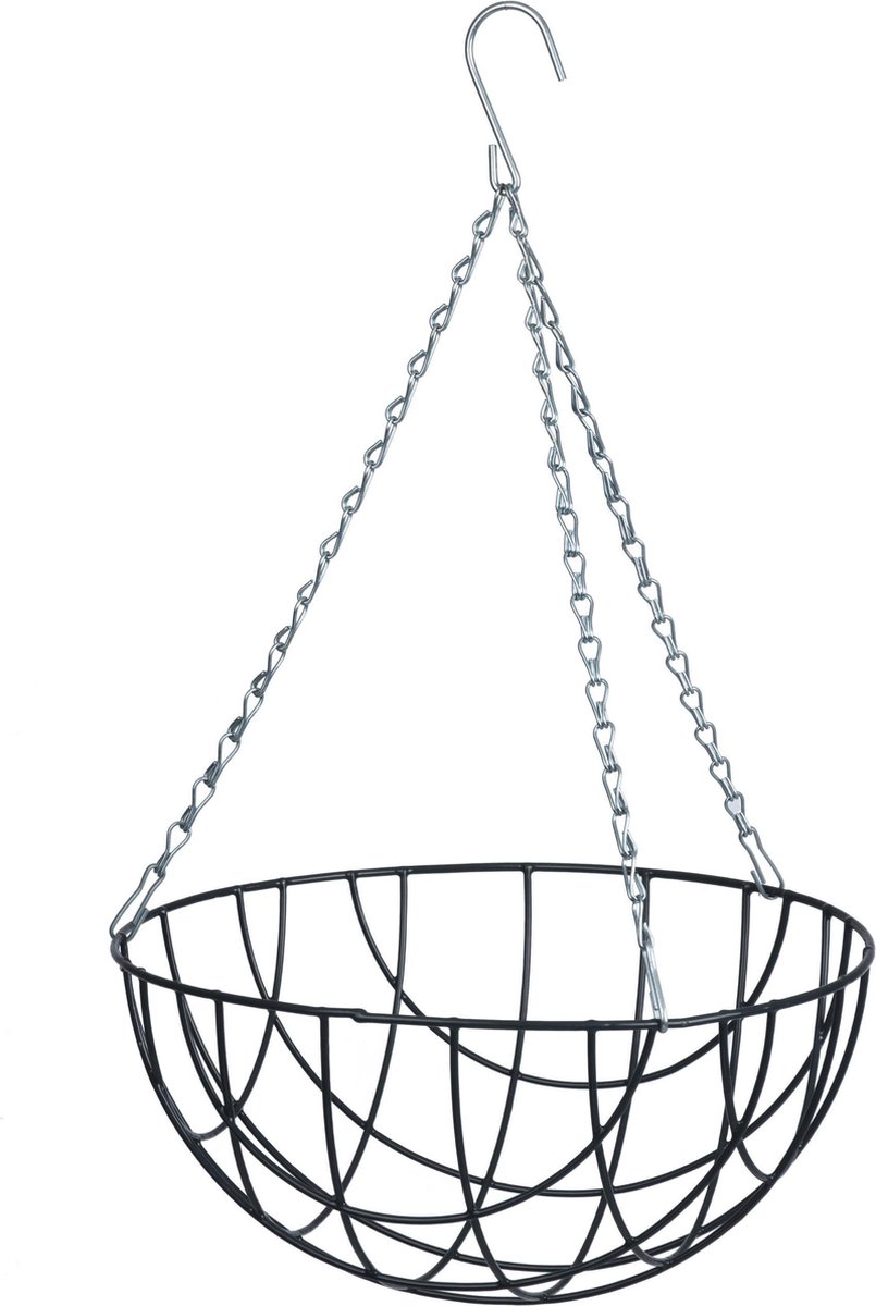 Bellatio Decorations Hanging Basket Met Muurhaak Sierkrul En Kokos Inlegvel - Metaal - Complete Hanging Basket Set - Plantenbakken - Groen