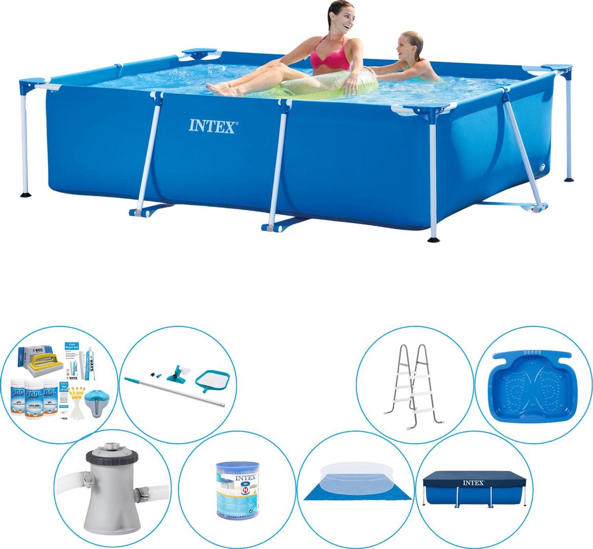 Intex Frame Pool Rechthoekig 220x150x60 Cm - Zwembad Bundel - Blauw