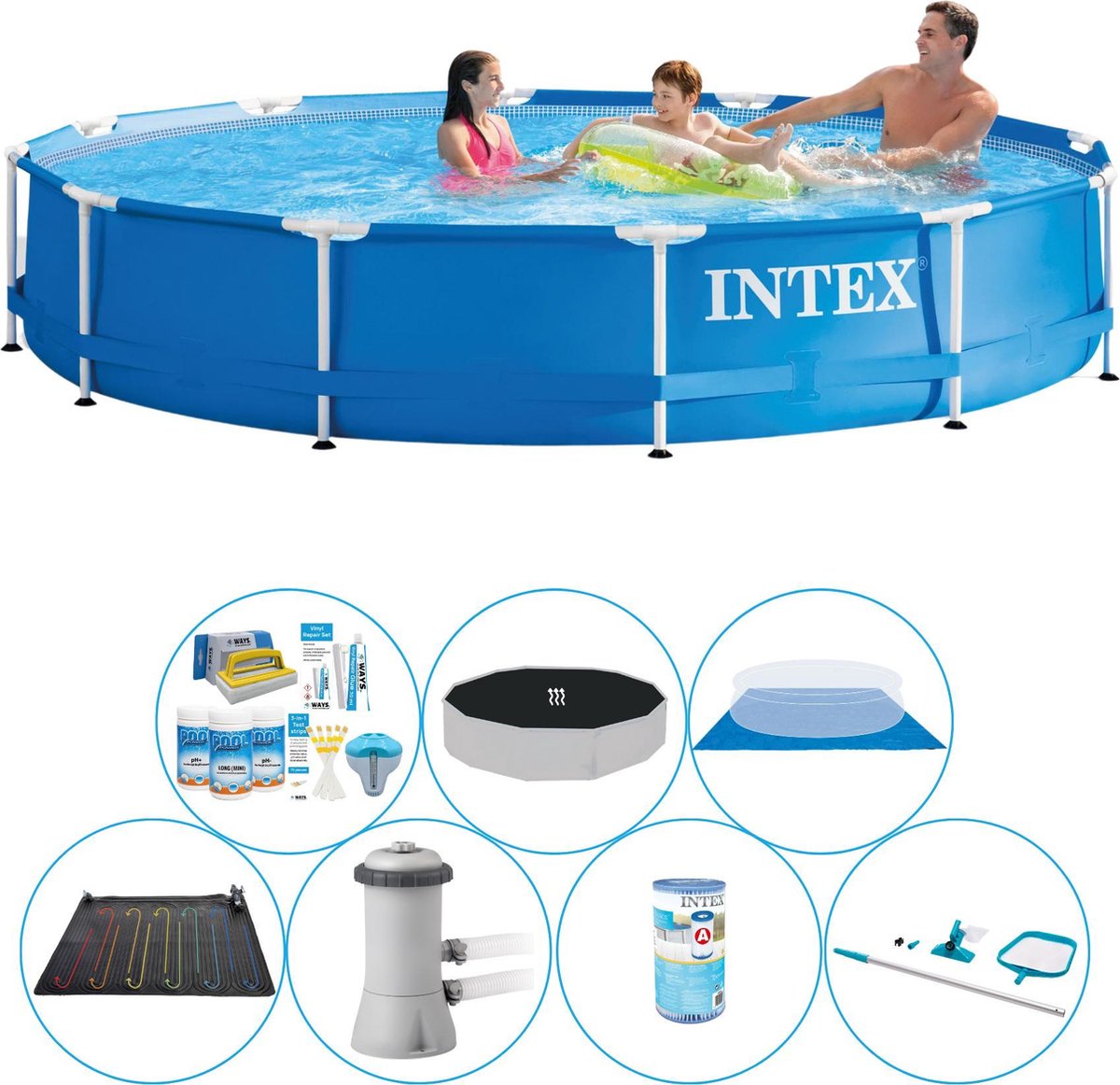 Intex Metal Frame Rond 366x76 Cm - Zwembad Comfort Pakket - Blauw