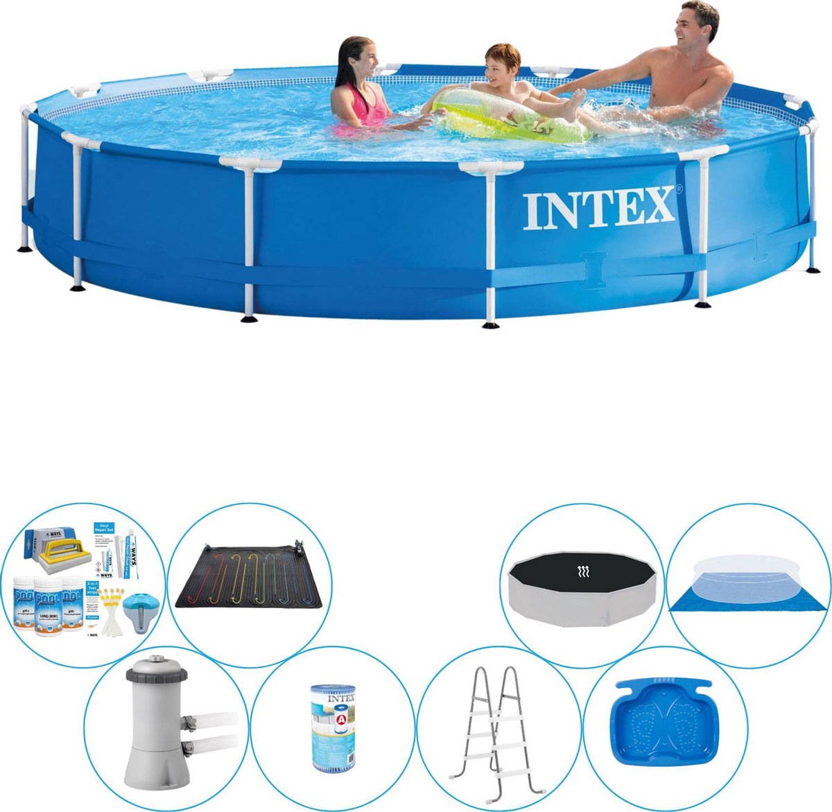 Intex Metal Frame Rond 366x76 Cm - Deluxe Zwembad Pakket - Blauw