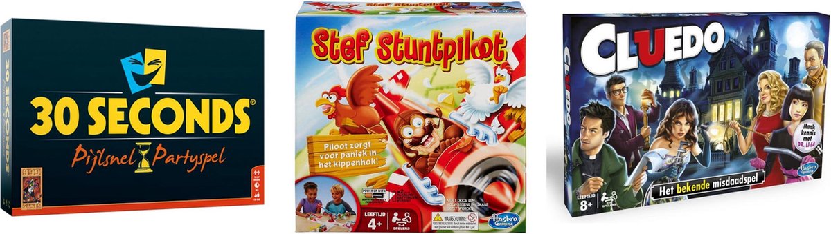 Hasbro Spellenbundel - Bordspellen - 3 Stuks - 30 Seconds & Cluedo & Stef Stuntpiloot