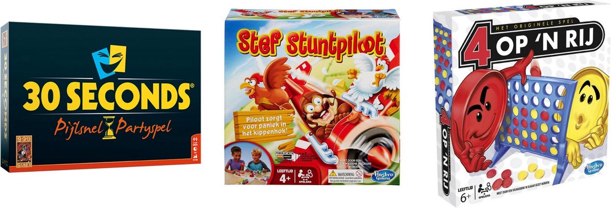 Hasbro Spellenbundel - Bordspellen - 3 Stuks - 30 Seconds & Vier Op 'N Rij & Stef Stuntpiloot