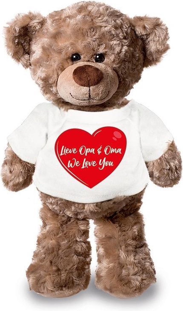 Bellatio Decorations Lieve Oma En Opa We Love You Pluche Teddybeer Knuffel 24 Cm - Knuffelberen