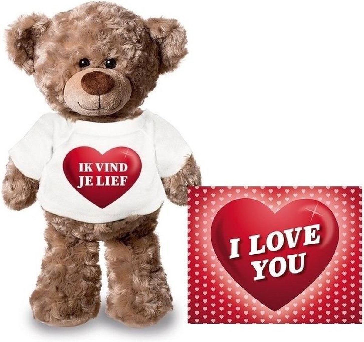 Knuffel Teddybeer Ik Vind Je Lief Hartje 24 Cm Met Valentijnskaart A5 - Valentijn/ Romantisch Cadeau - Bruin