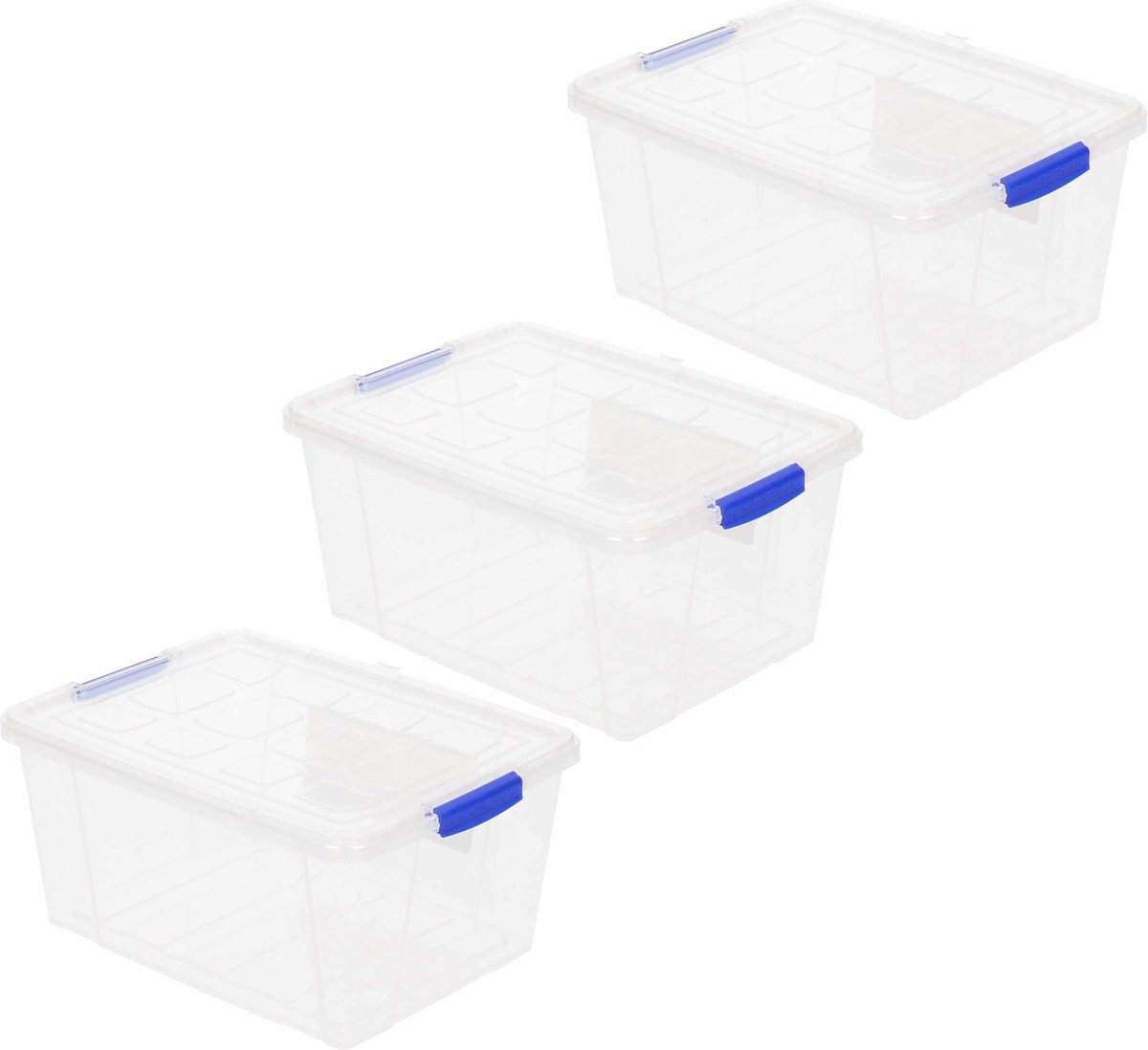 Forte Plastics 3x Opbergbakken/organizers Met Deksel 16 Liter 40 Cm Transparant - Opbergbox