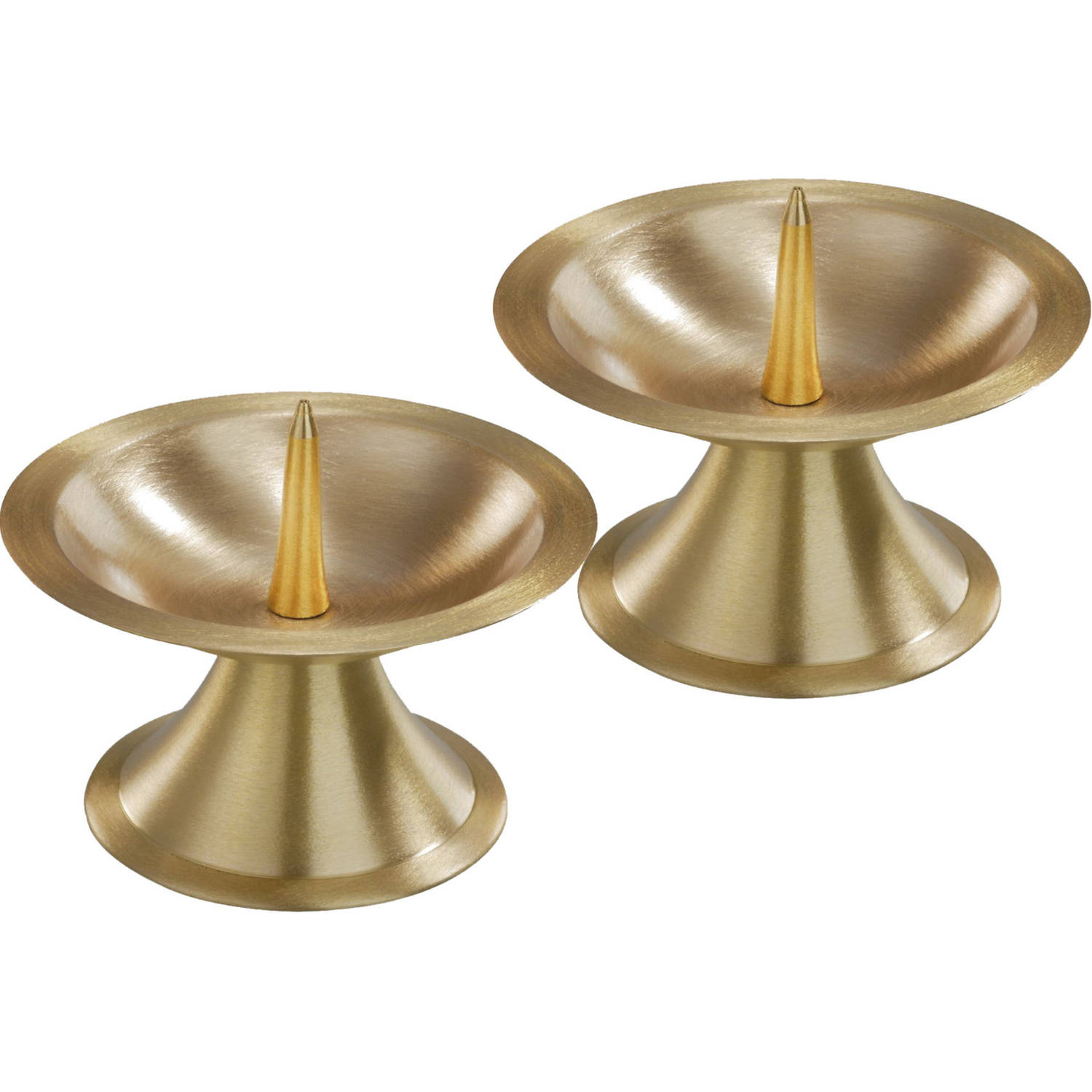 2x Ronde Metalen Stompkaarsenhouder Voor Kaarsen 5-6 Cm Doorsnede - Kaarsenplateaus - Goud