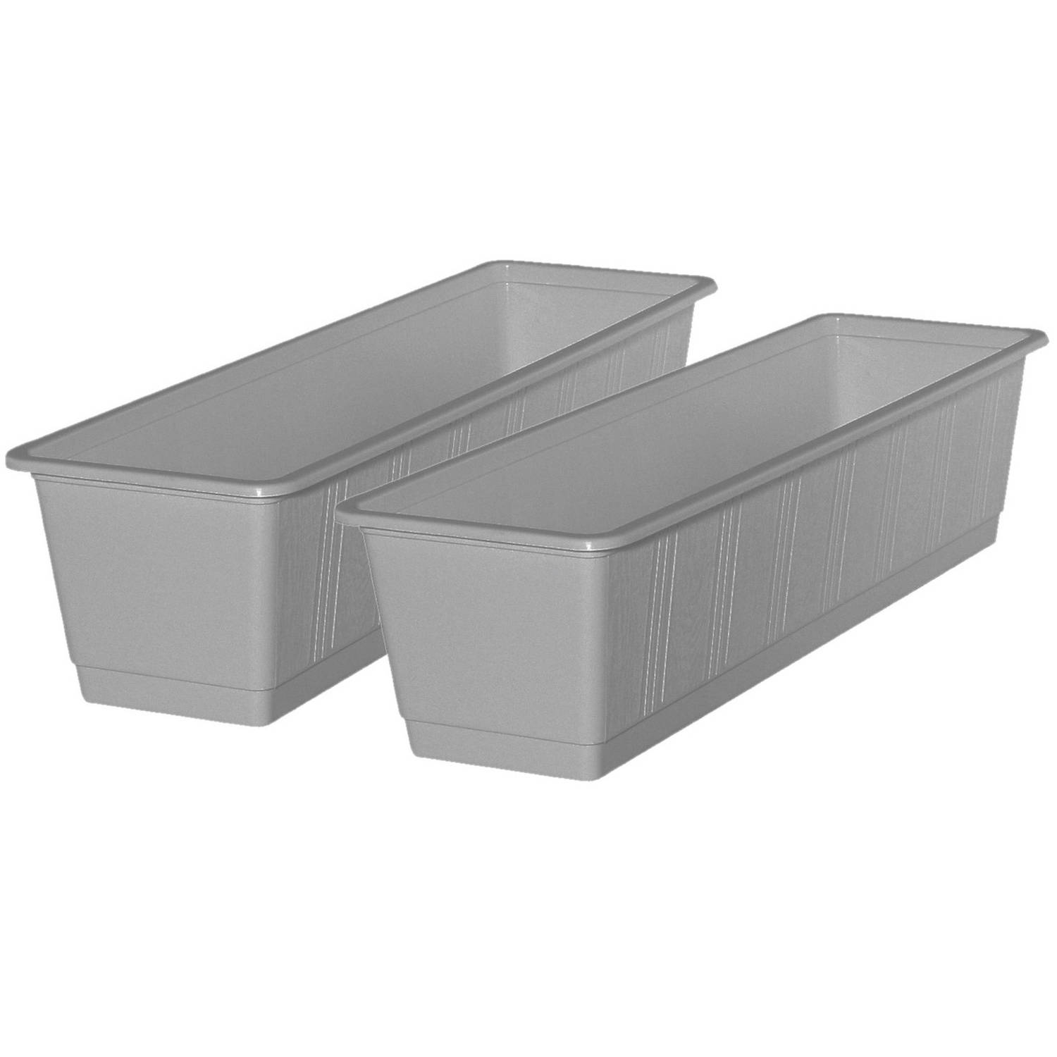 Set Van 2x Stuks Plantenbakken Licht Rechthoekig 60 X 17,5 X 14,5 Cm - Plantenbakken - Grijs