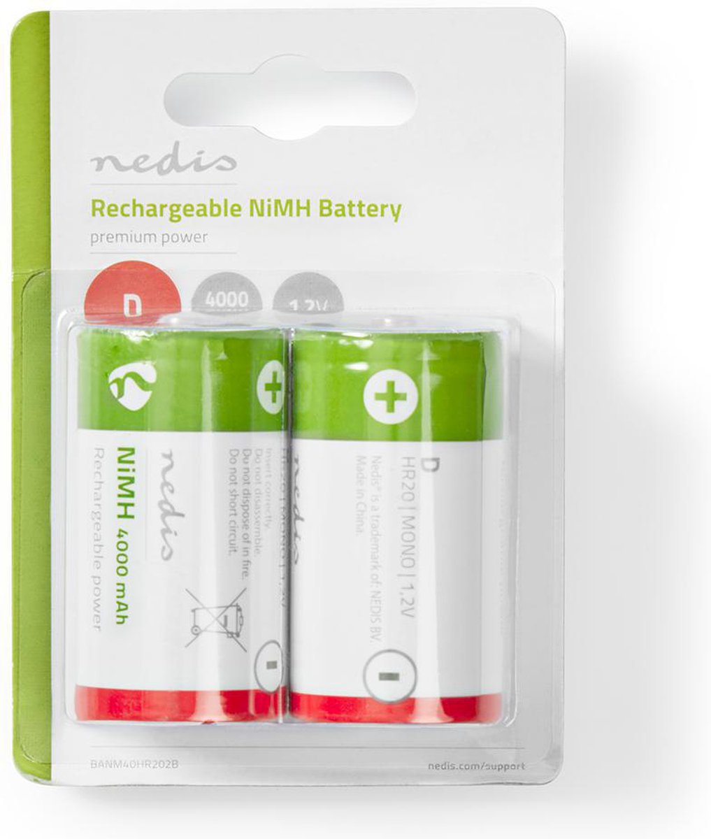 Nedis Oplaadbare Nimh-batterij D - Banm40hr202b - - Groen