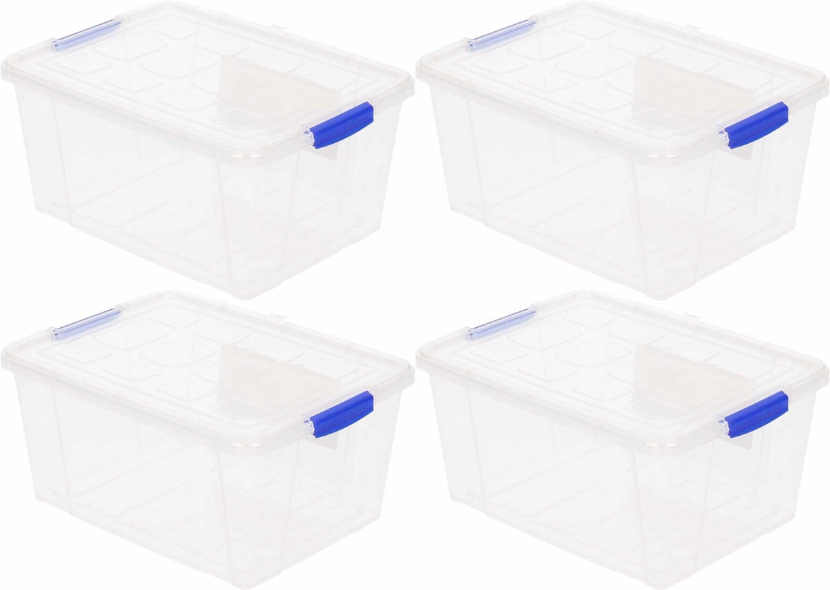 Forte Plastics 4x Opbergbakken/organizers Met Deksel 16 Liter 40 Cm Transparant - Opbergbox