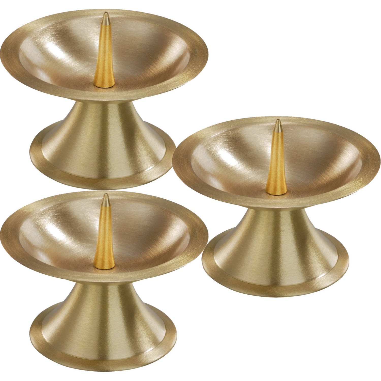 3x Ronde Metalen Stompkaarsenhouder Voor Kaarsen 5-6 Cm Doorsnede - Kaarsenplateaus - Goud