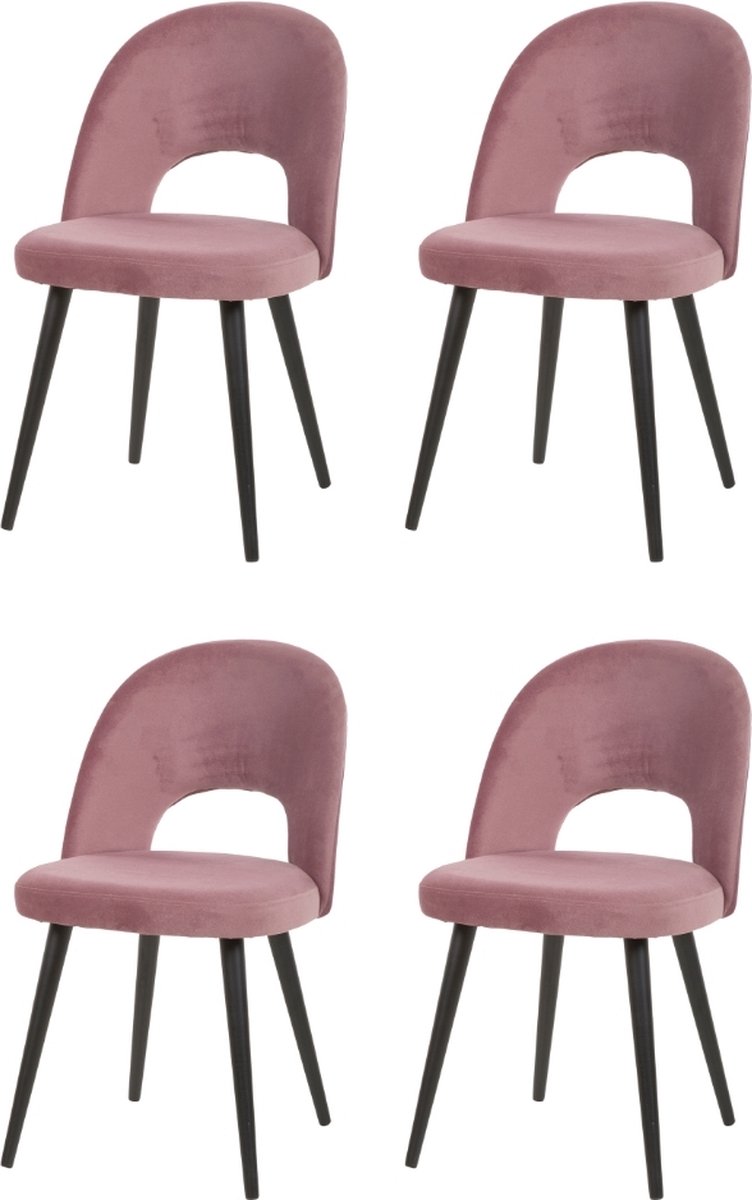 Ways. - Matstoffen Eetkamerstoelen Elegant Design - Houten Poten - 4 Stuks - Roze