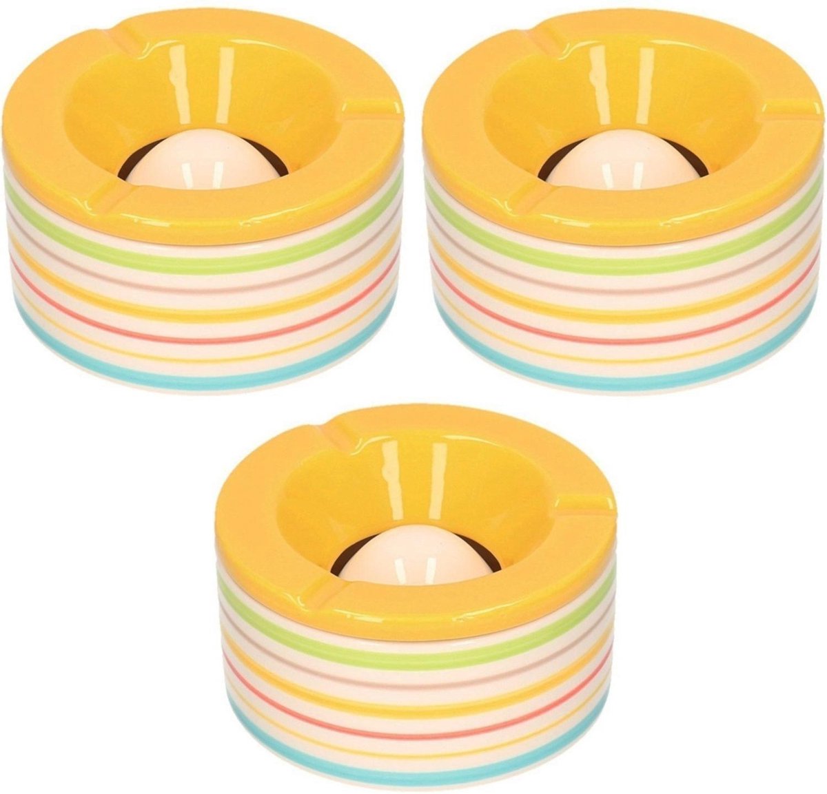 Bellatio Decorations Terras Asbak/stormasbak Rond Keramiek 14 X 7,5 Cm Met Streep - Asbakken - Geel